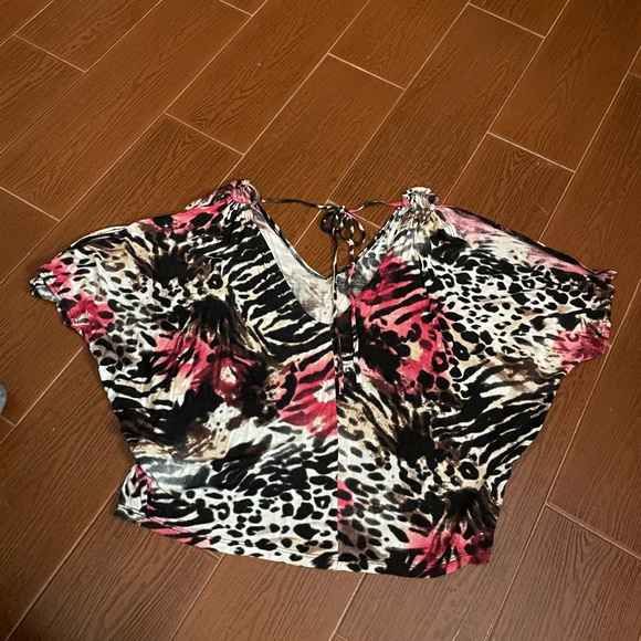 Agaci zebra blouse Cold Shoulder Animal Print size Small silver rings black pink - Picture 10 of 14